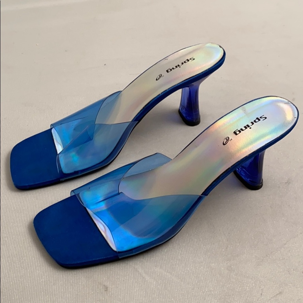 Spring Bright Blue Lucite Block Heels Size 40 - image 4
